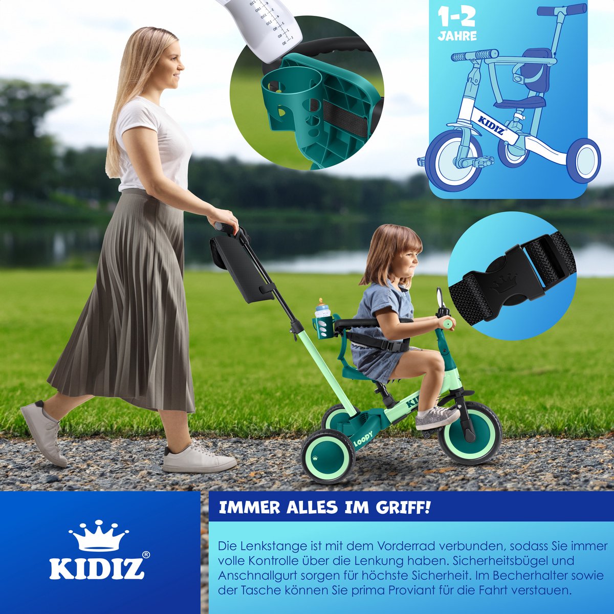 KIDIZ® Loopfiets 6in1 voor Jongens en Meisjes van 1 tot 5 jaar - Driewieler voor Kinderen tot 25 kg Kinderfiets - Groen