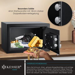 KESSER® Kluis met sleutelslot - 30x20x20cm - Zwart •