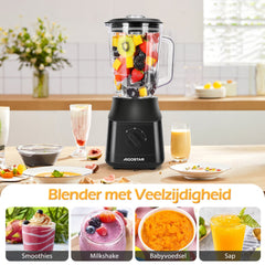 Aigostar Blender - Glazen Kan - Smoothie Maker - 1,5L - 600W - Zwart