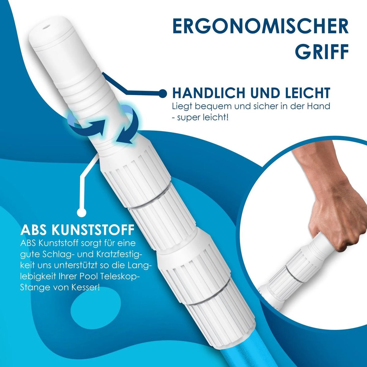 KESSER® Telescopische stang voor Zwembadnet - Verstelbaar 1,20m-3,60m