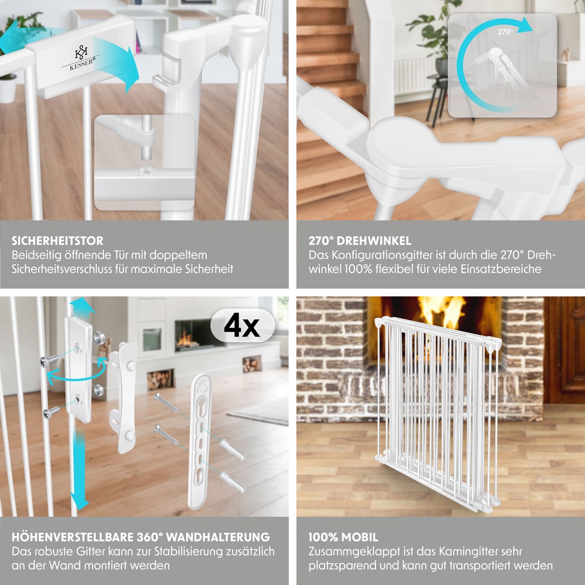 KESSER® Veiligheidshekje voor Kinderen - Openhaard hek - Beschermrooster met Deur Metalen Kachelbeschermer Box Crash Barrier Dierenhek Deurbeschermer voor Kinderveiligheid - Wit - 300 cm lengte