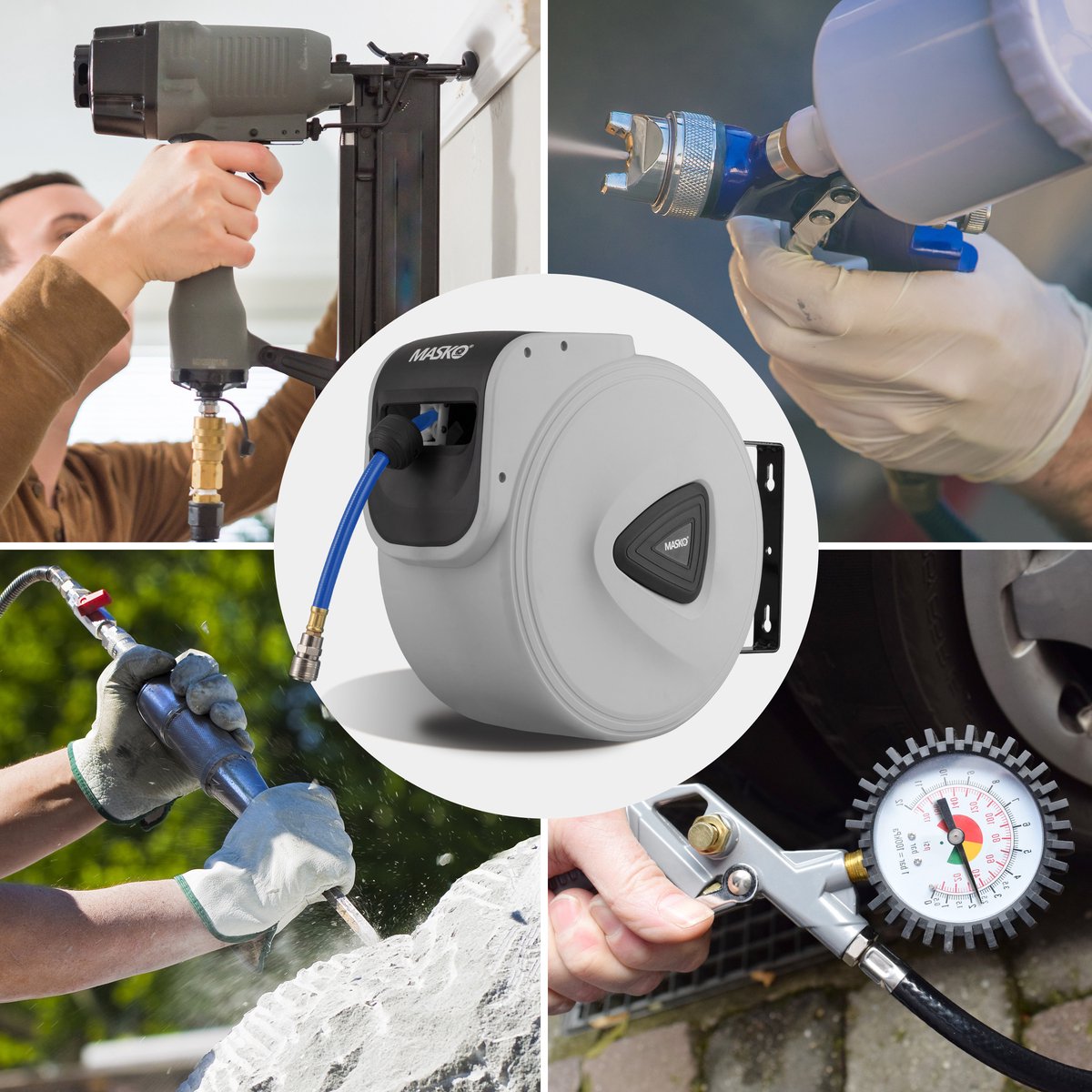 MASKO® Automatische Luchtslang - 30M - Slanghaspel - Grijs