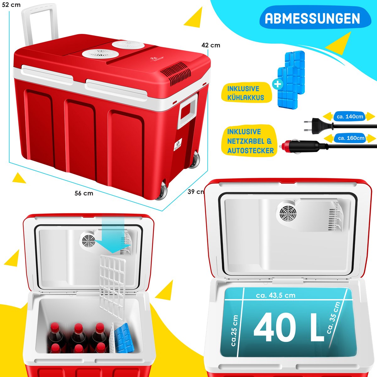 Koelbox Elektrisch – 12V en 230 volt - Coolbox - Frigobox - 40L – Rood