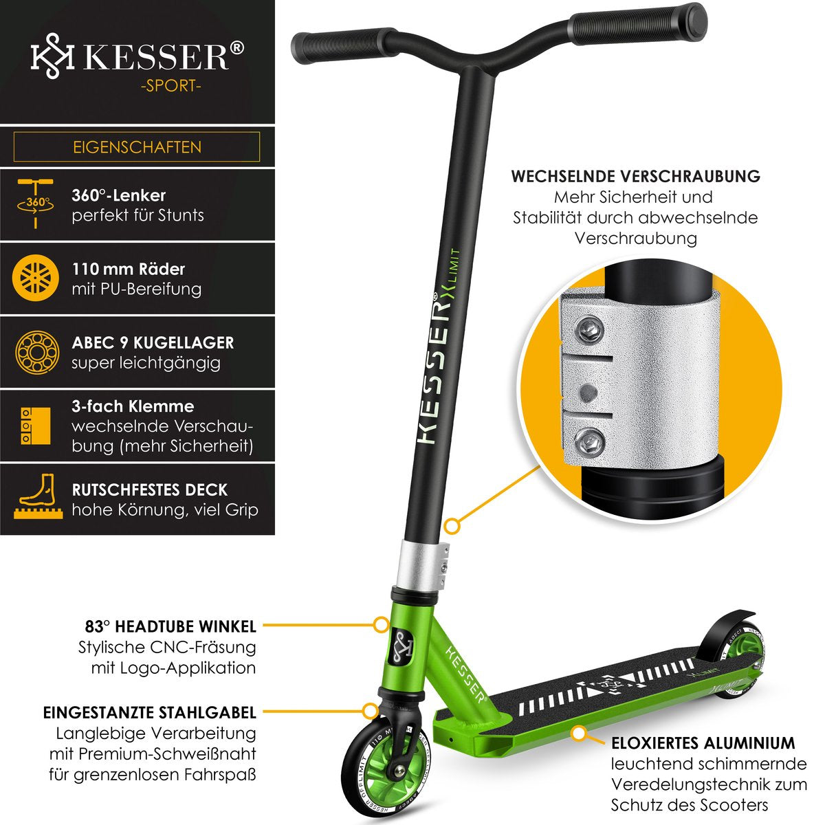 KESSER® Stuntstep - Step voor Volwassenen en Kinderen - Groen