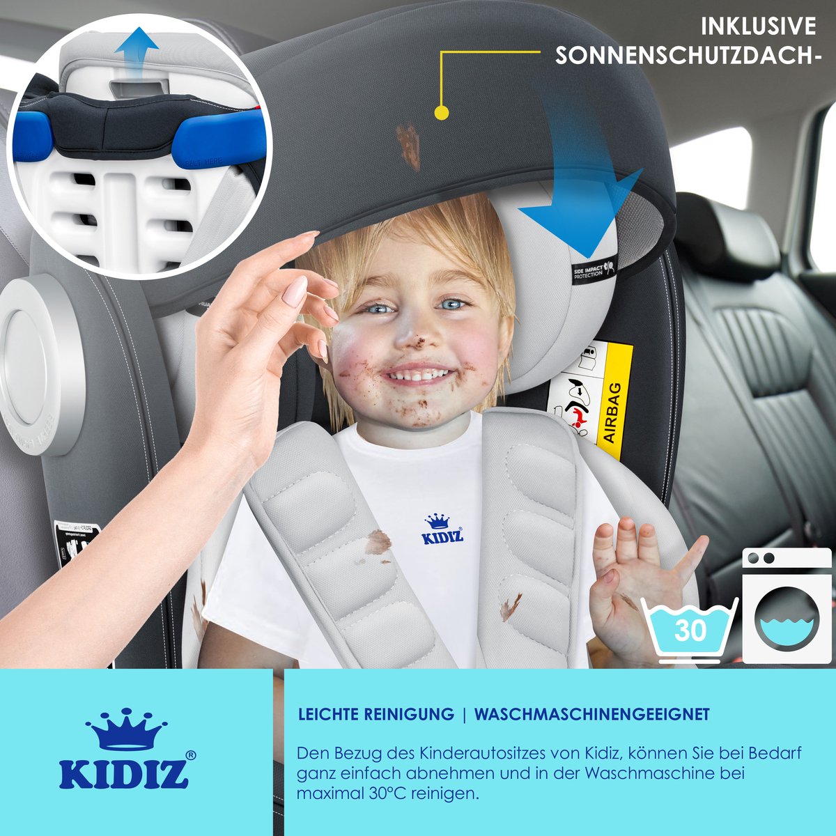 KIDIZ® Autostoeltje Isofix - 360° draaibaar - Antraciet
