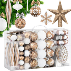 KESSER® Kerstballen 105-delige Kerstversiering Set - Kerstboomversiering met Plastic Doos voor Kerstboom Kerstballen Kerstdecoratie - Champagne / Wit