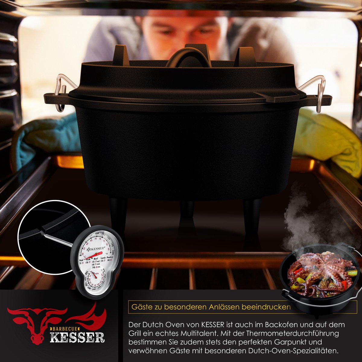 KESSER® Dutch Oven Set - 9L - Vuurpan - Stoofpan - Gietijzeren pan