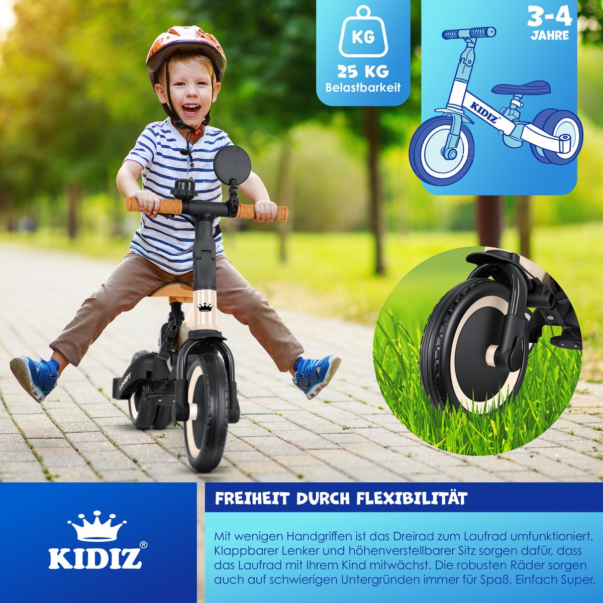 KIDIZ® Loopfiets 6in1 - Driewieler - Kinderfiets - 1-5 Jaar - Beige
