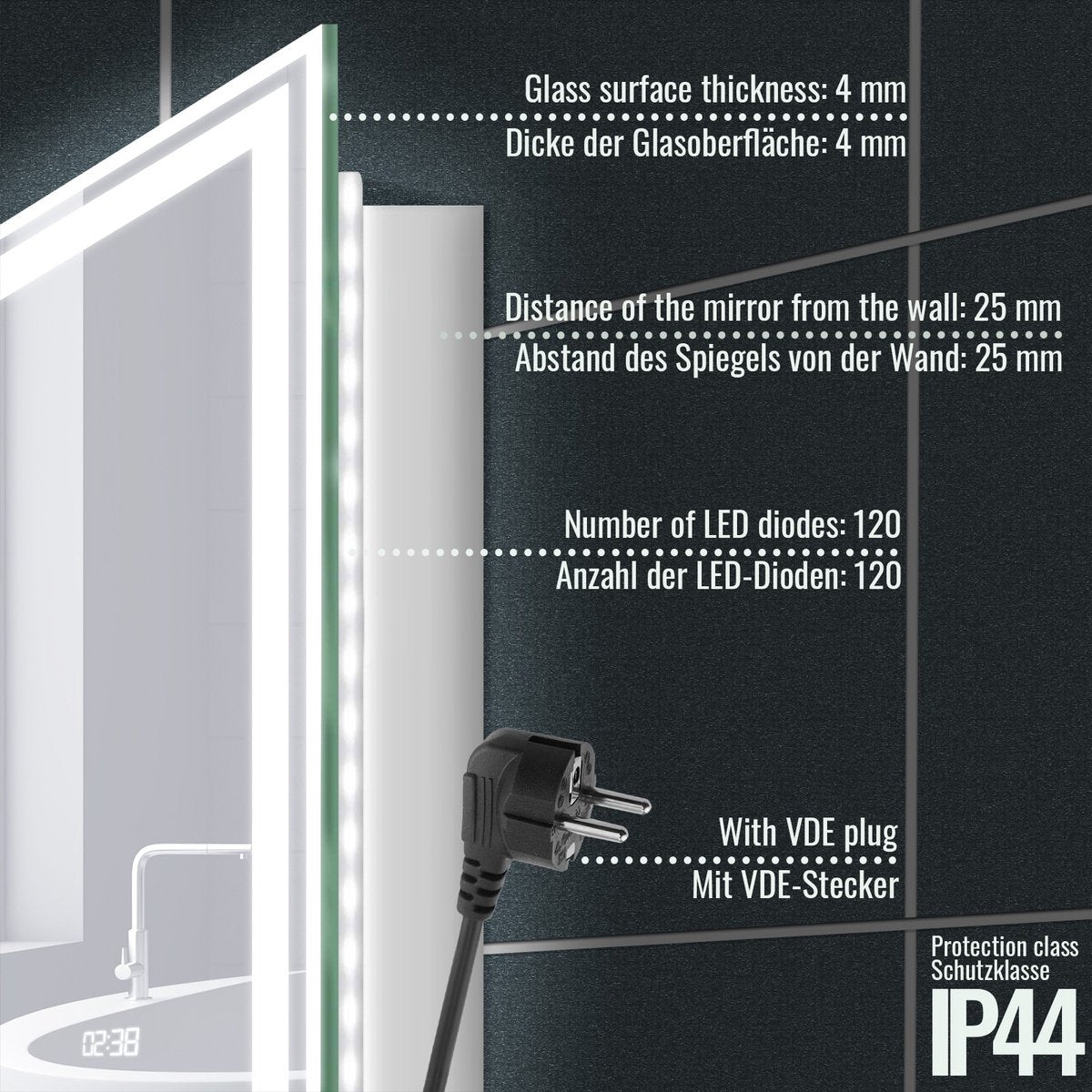 Badkamerspiegel met verlichting - Wandspiegel - 50x70 cm - Aquamarin