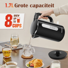 Aigostar Waterkoker Dubbelwandig - 1,7L - Retro - 2200W - Zwart •