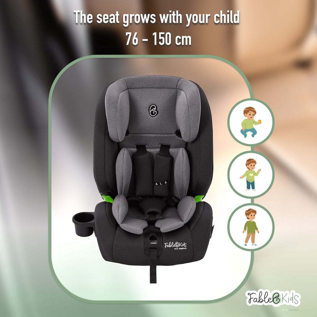 FableKids® Autostoeltje voor kinderen Autostoeltje i-Size met Isofix 76-150 cm