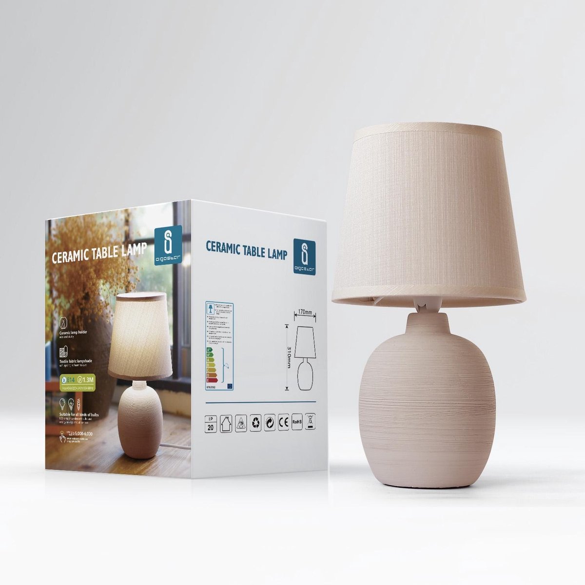 Aigostar Tafellamp - Keramiek - Lamp met kap