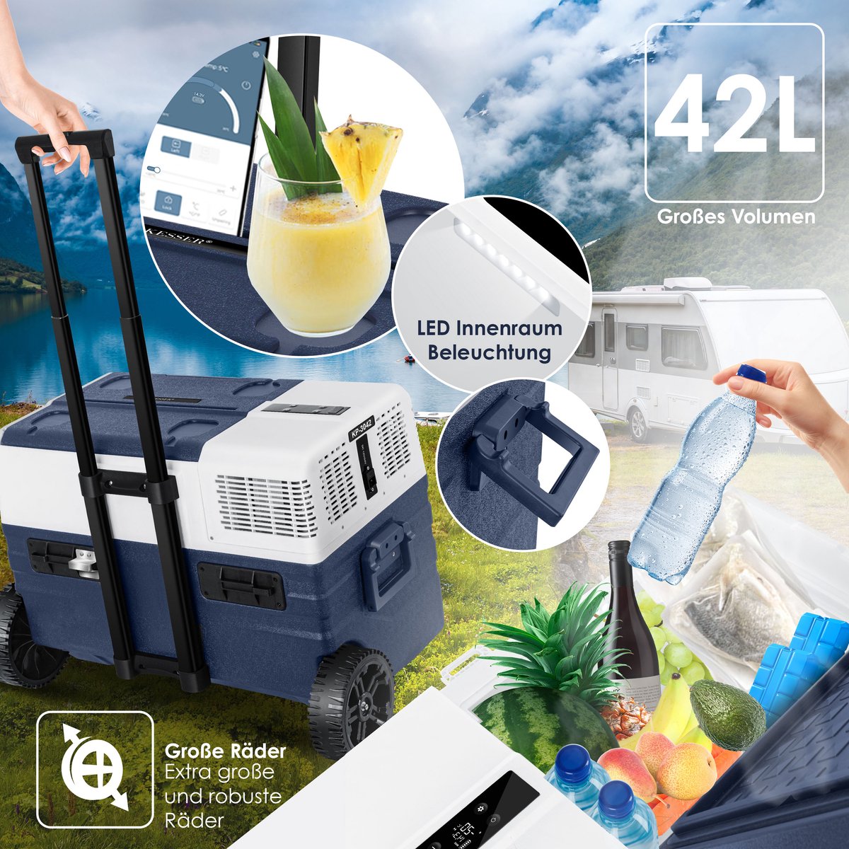 KESSER® Elektrische Koelbox - Compressor - tot -20°C - 42L - Marineblauw