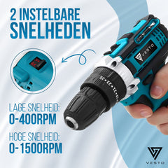 Vesto® PowerDrive Accuboormachine - Accu Schroefboormachine - Boormachine – Schroevendraaier - Accuboortol - Incl. 2 Accu's