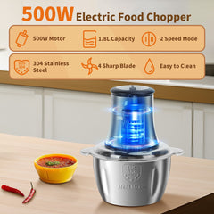 Aigostar Electrische Hakmolen - 1,8L - Met RVS Kom - 500W •