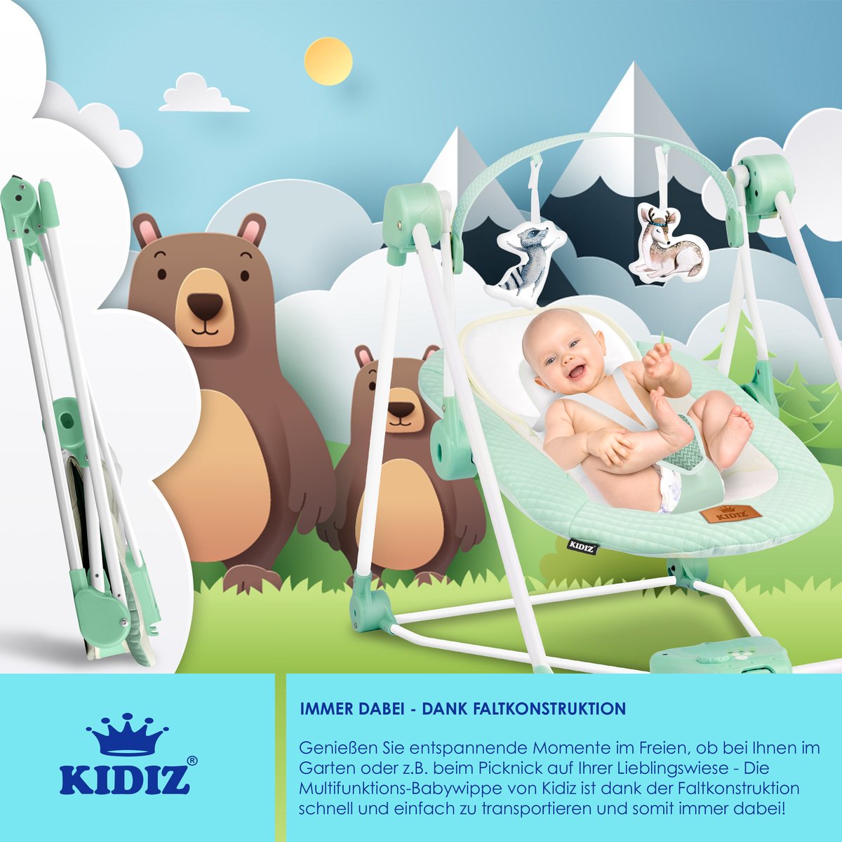 Wipstoel - Babyschommel - Baby Swing -  max 9kg - Groen - KIDIZ®