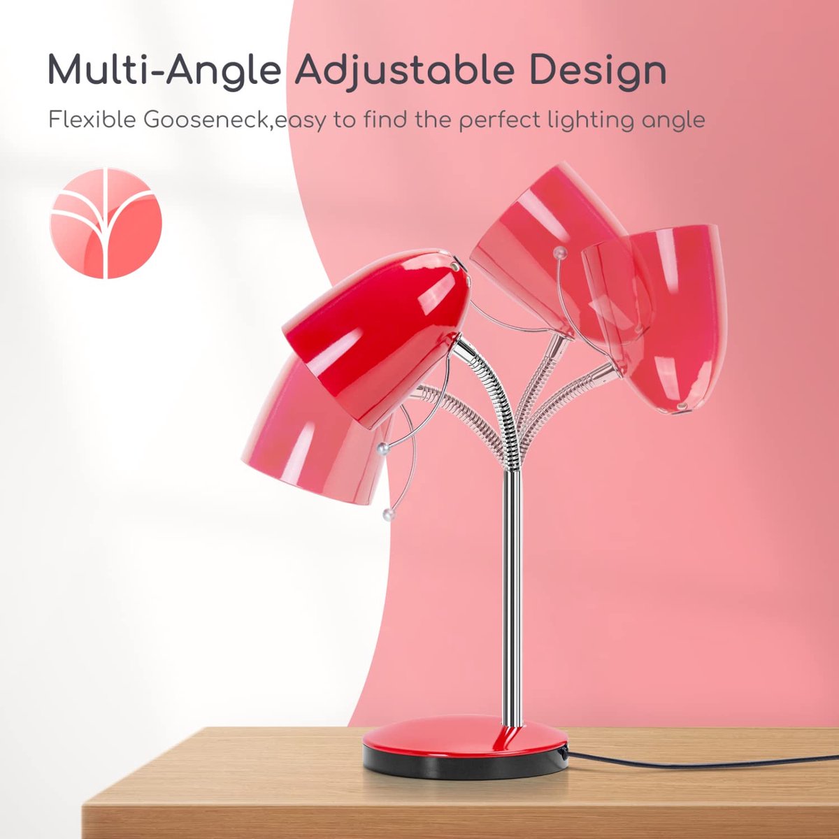 Tafellamp - Bureaulamp - Tafellamp slaapkamer - Rood - Aigostar