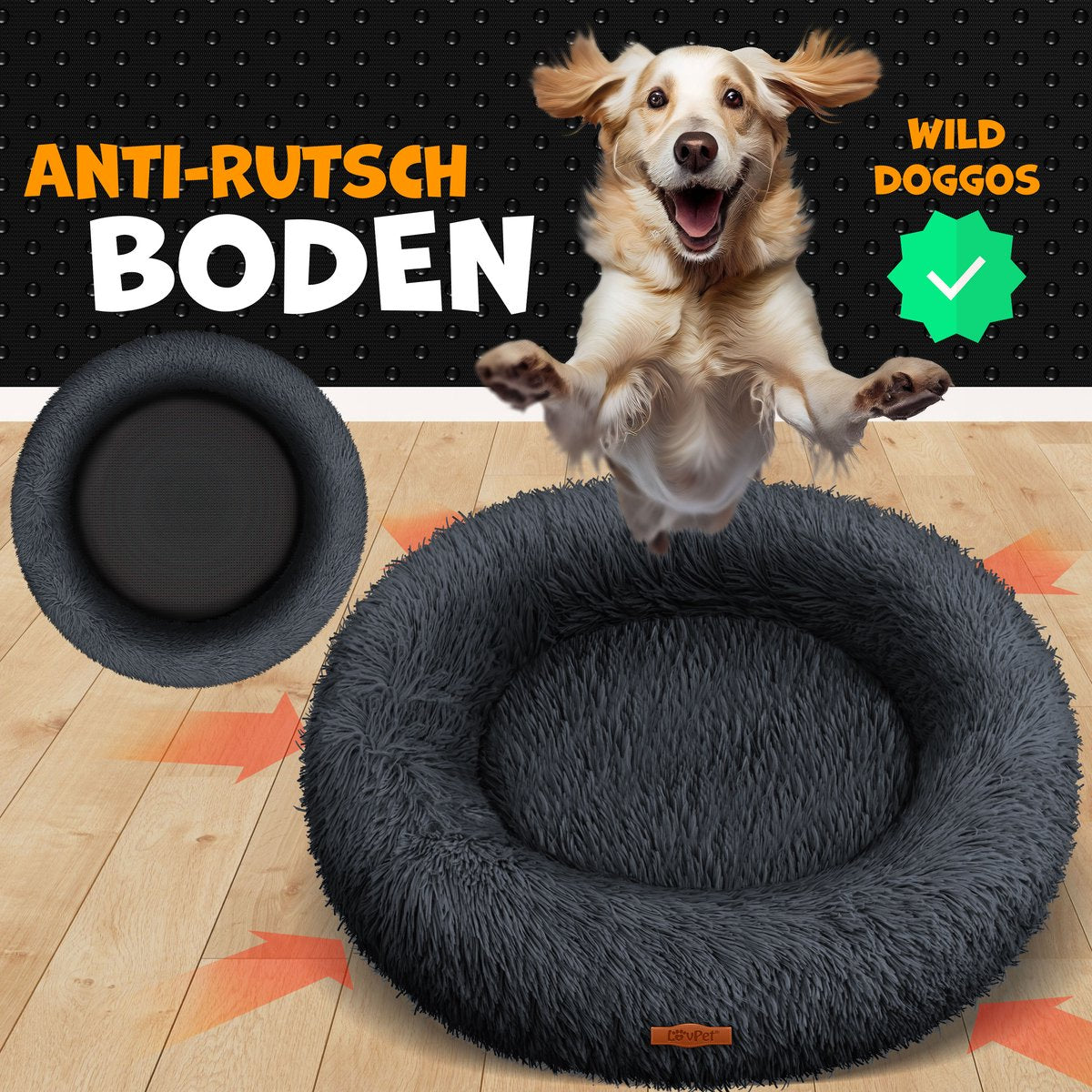 LOVPET® Hondenbed / Hondenmand / Hondenkussen Kattenbed Bagel, Afwasbaar, Incl. Kom + 3x Kauwbotjes, Hondenbank Pluche Kussen Rond Pluche Voor Kleine, Middelgrote & Grote Honden, Katten - 4XL (120 x 120 cm), Antraciet