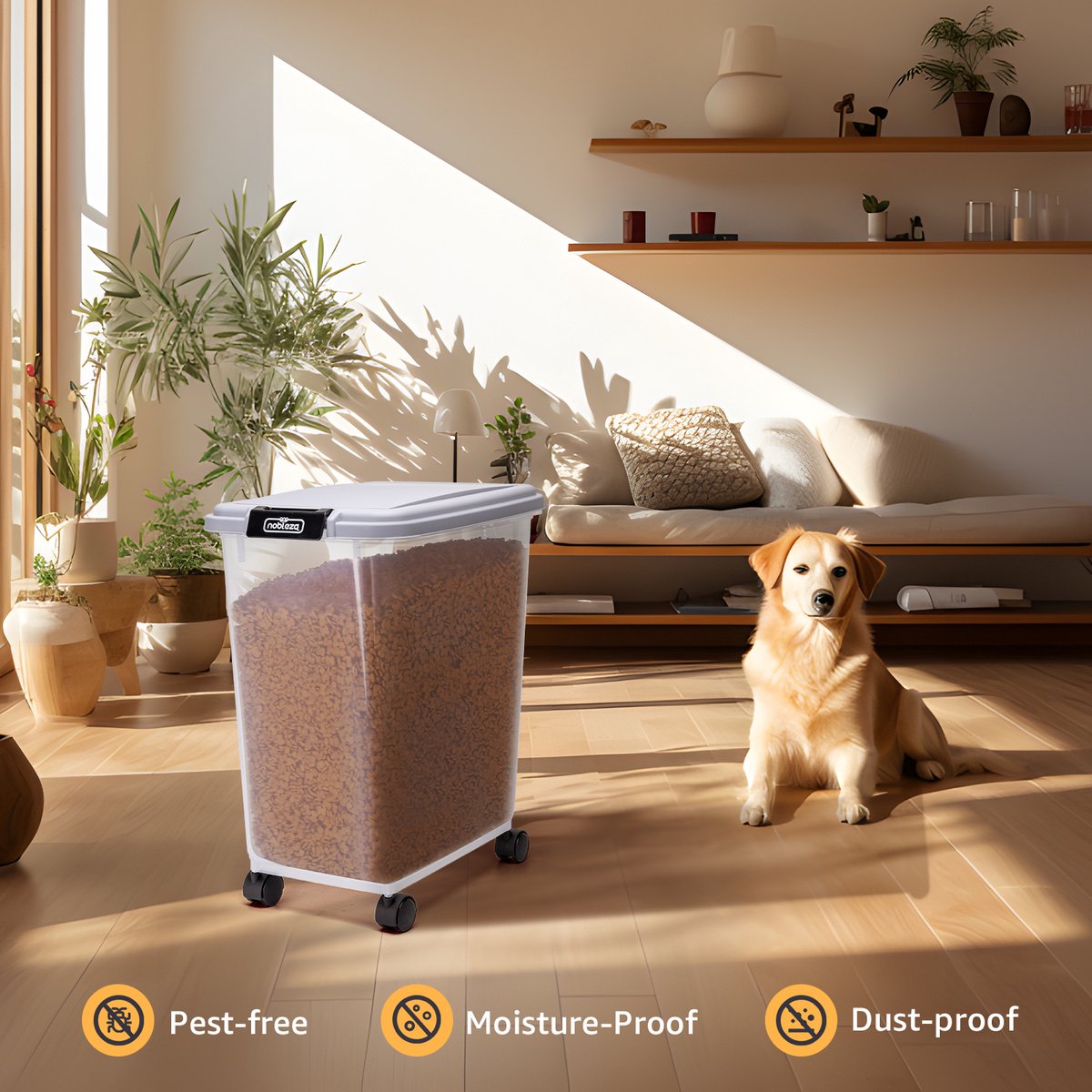 Nobleza Voercontainer hond - 40L - 15KG - Voedselcontainer - Transparant •