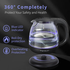 Taylor Swoden Glazen Waterkoker - 1L - 2200W - LED - Zwart