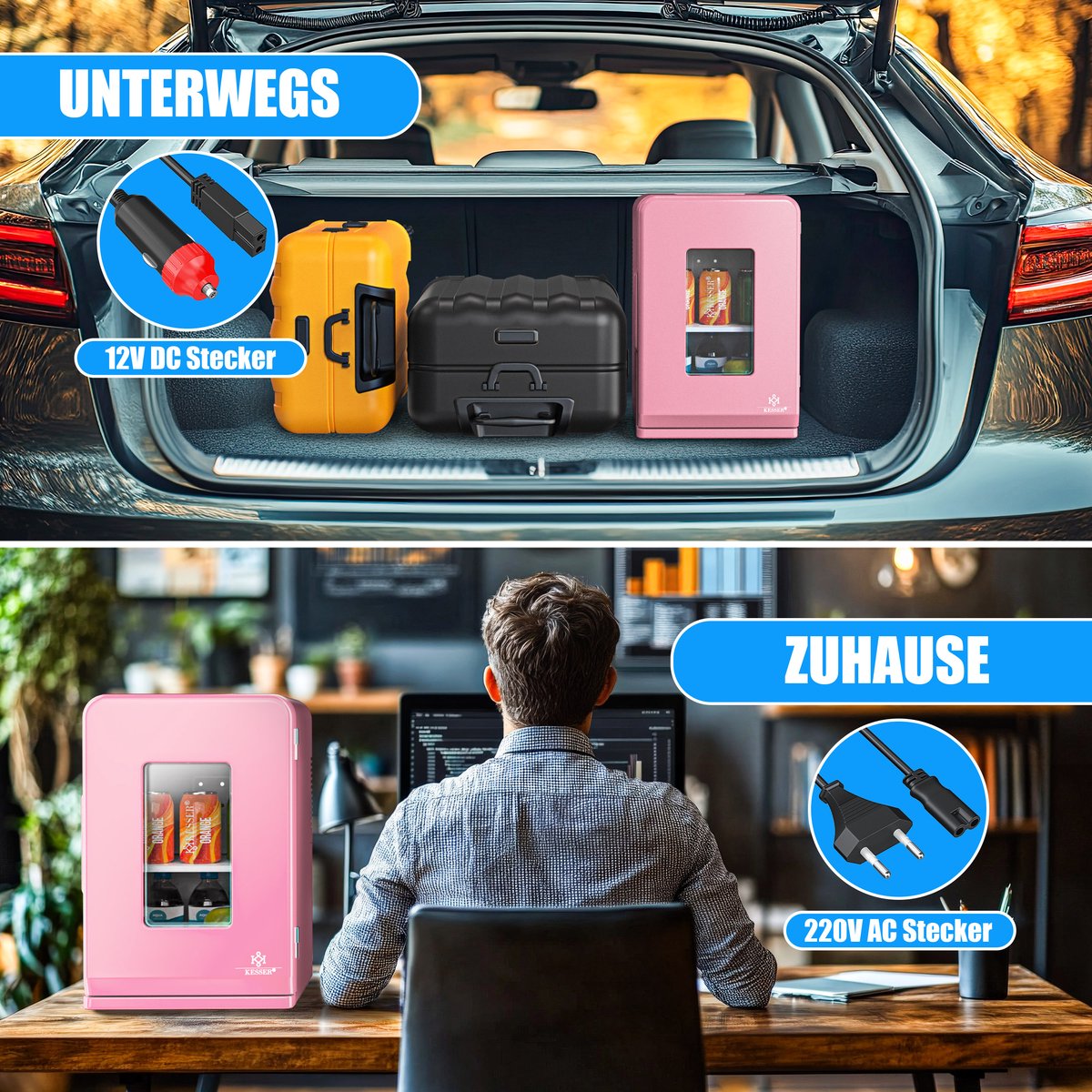 KESSER® Mini Koelkast - 15 Liter - Koelbox - Roze