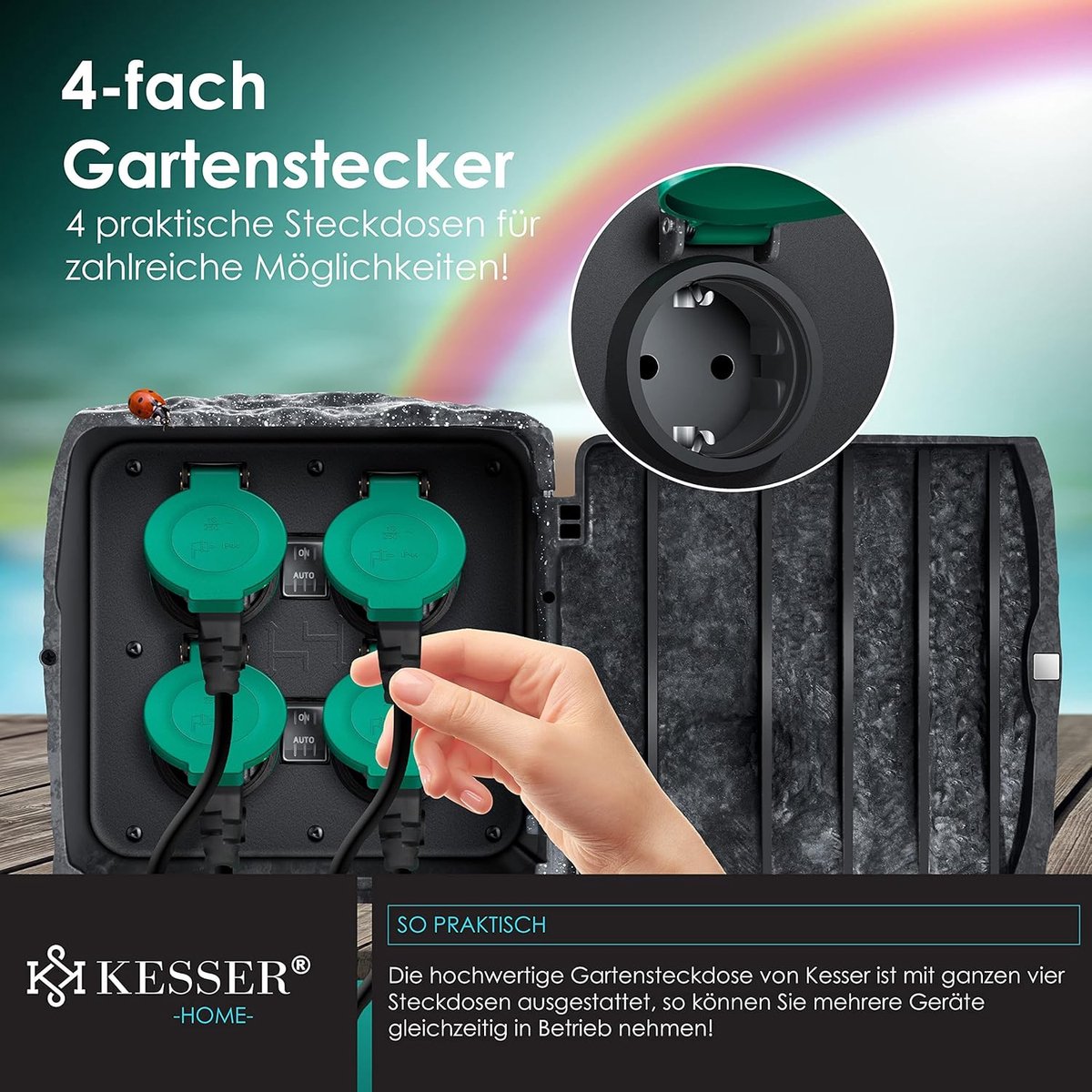 KESSER® Tuinstopcontact - 4 stopcontacten - IP44 waterdicht - Antraciet