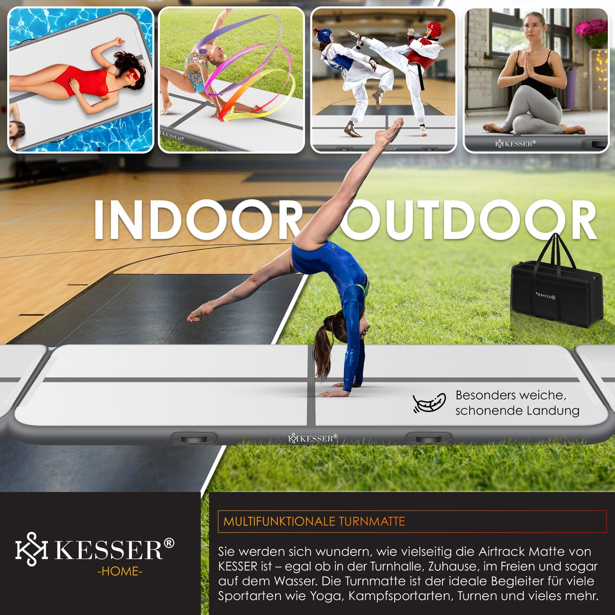 KESSER® Gymnastiekmat - Airtrack - Turnmat - 4M - Antraciet
