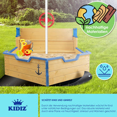 KIDIZ® Zandbak piratendesign - Met bankje - Bruin