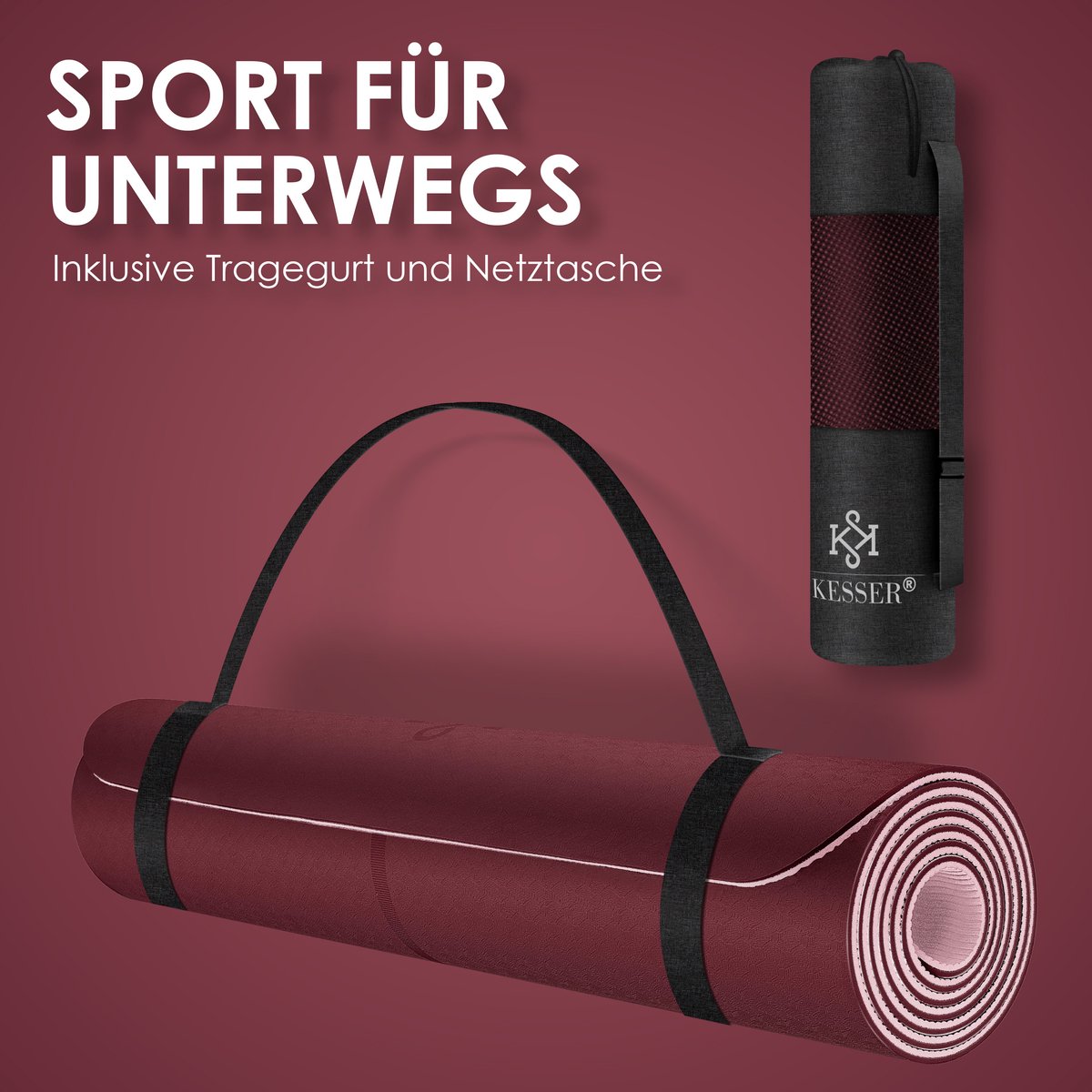 KESSER® Yoga Mat Extra Dik - 183x61cm - Antislip- Bordeaux