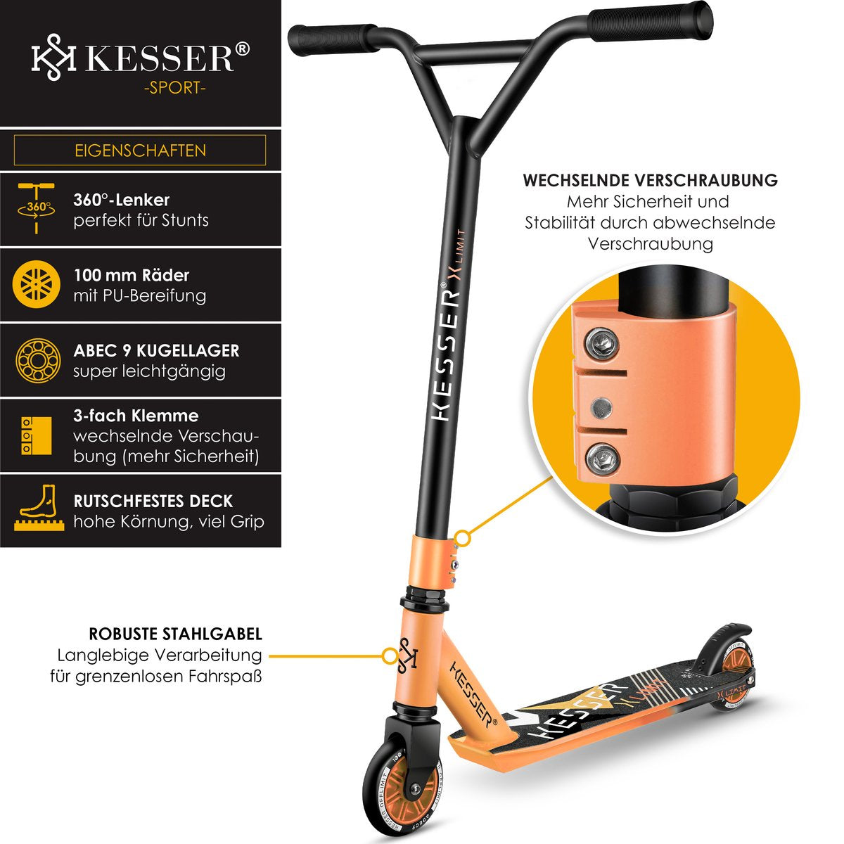 KESSER® Stuntstep voor Volwassenen en Kinderen - Kinderstep - Oranje