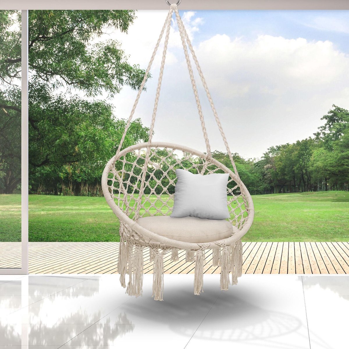 Hangstoel - Binnen & Buiten - Hangschommel - Tot 150kg - Beige - Tillvex®