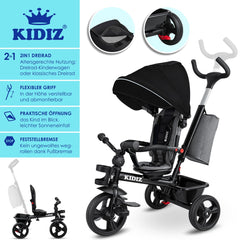 KIDIZ® 5in1 Kinderfiets - Loopfiets - Driewieler - Zwart •