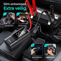 12V Jumpstarter voor Auto - met Compressor - 1500A - 4-in-1 Starthulp met Powerbank, LED Zaklamp en SOS Noodlicht - Startkabels met Accu - Startbooster - Olvy