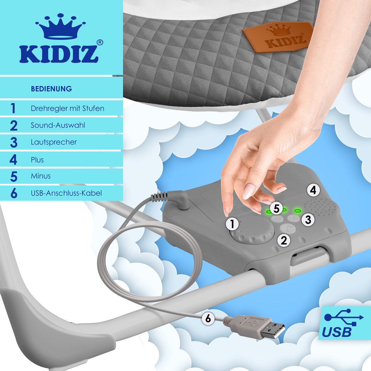 Wipstoel - Babyschommel - Baby Swing -  max 9kg - Antraciet - KIDIZ®