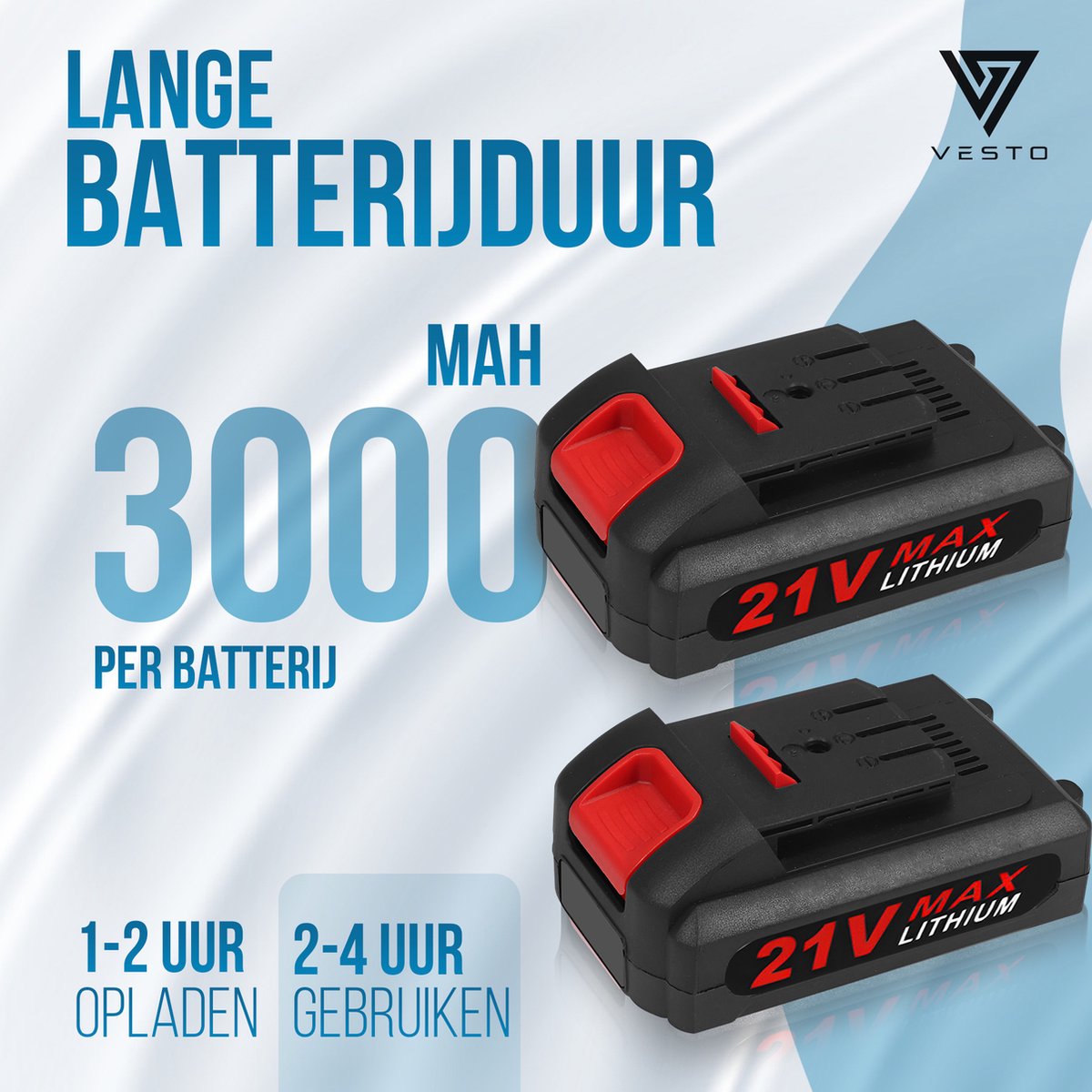 Vesto® Haakse Slijper - Draadloze Slijptol - Elektrische Slijpmachine - Incl. 3x Slijpschijf & 2x Accu - Ø125MM