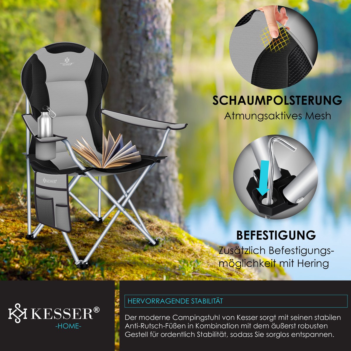 KESSER® Campingstoel - Visstoel - Vouwstoel - Grijs