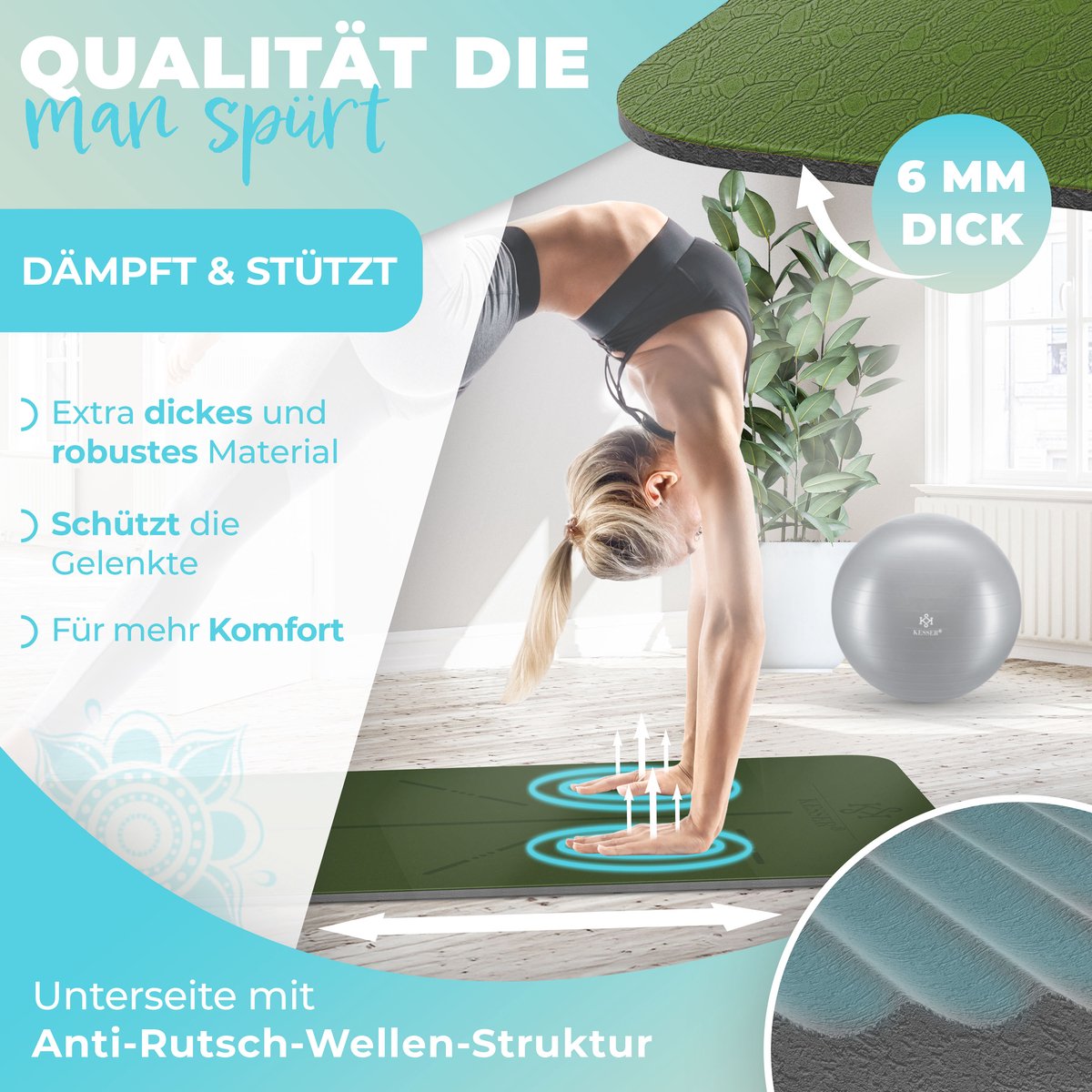 Yoga mat - Fitness mat - Sport mat - Anti slip - Extra dik - Groen