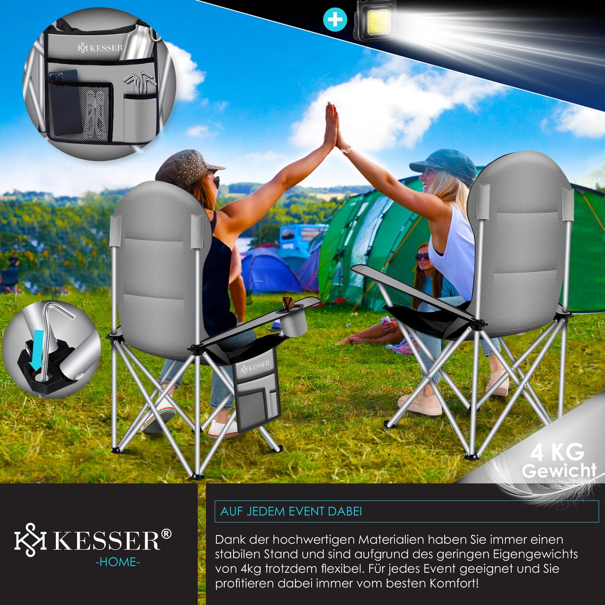 KESSER® Campingstoel - Visstoel - Vouwstoel - Grijs