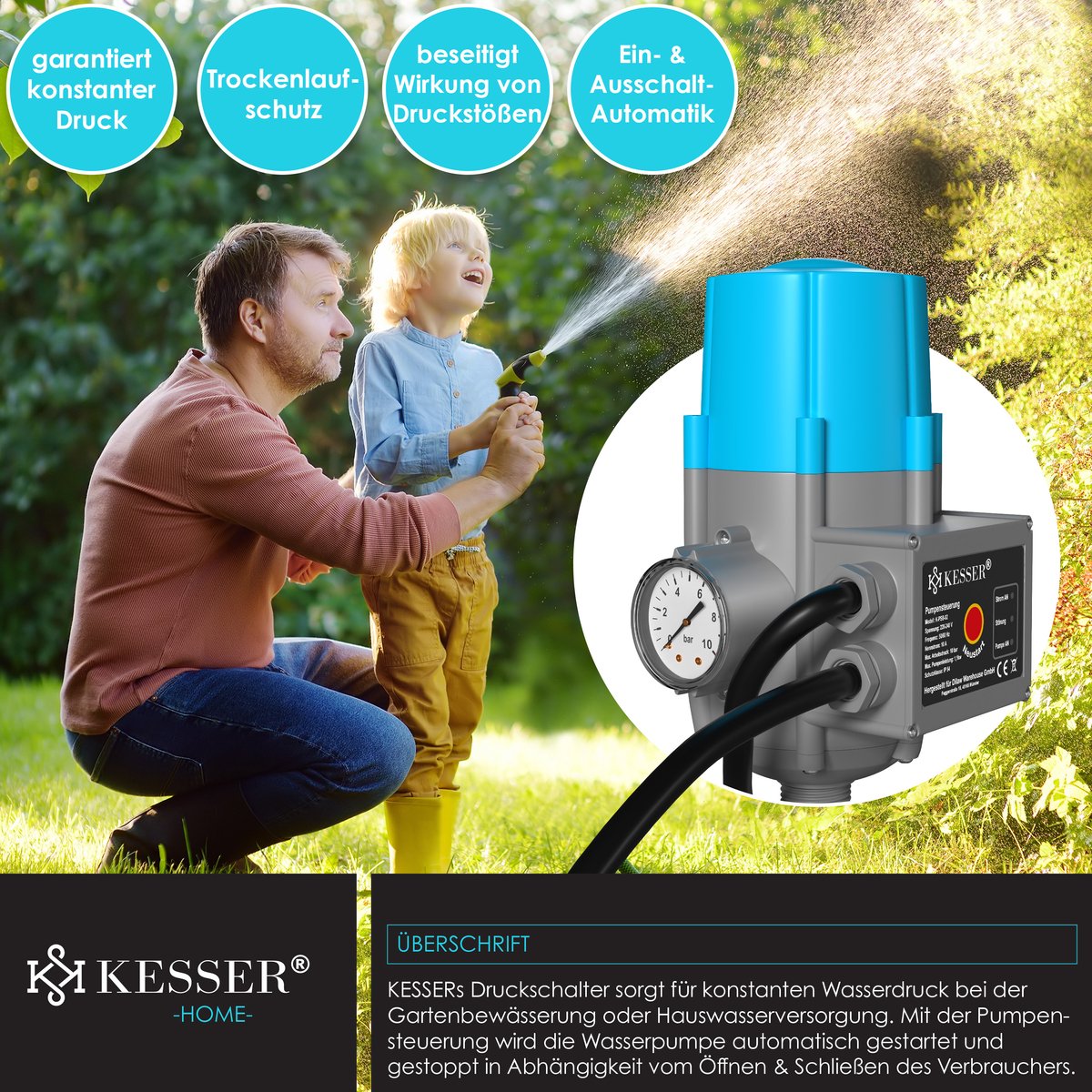 KESSER® Elektronische Drukschakelaar - Waterpomp Dompelpomp - Blauw •