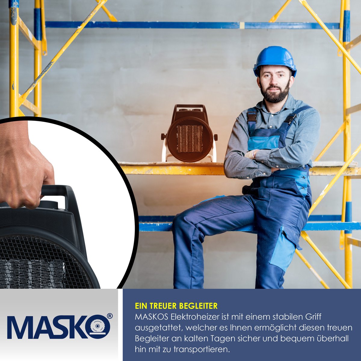 MASKO® Ventilatorkachel 3kW - Elektrische Kachel voor Binnen- en Buiten Bouwkachel Keramische Werkplaatskachel Electrische Verwarming 3000 Watt - Wit