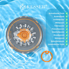KESSER® Zwembadrobot accu Aqua-9000 incl. transporttas, Stofzuiger voor zwembaden tot 80m², Li-Ion accu max. 75 min, Zwembadreiniger snoerloze zwembadstofzuiger vloerreiniging volautomatische vloerstofzuiger - Oranje