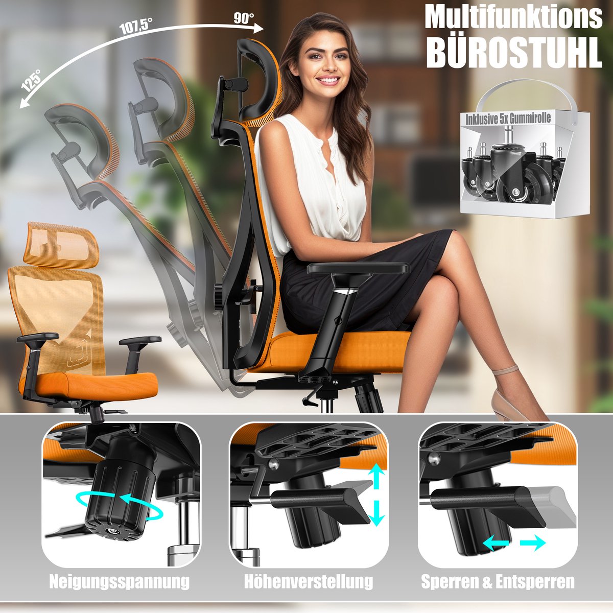 KESSER® Ergonomische Bureaustoel - Gamestoel - Office Chair - Oranje
