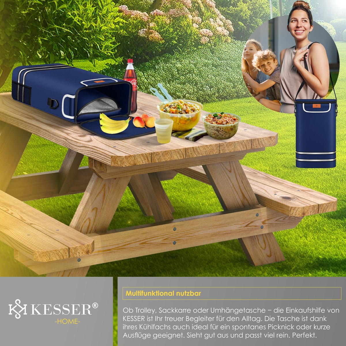 KESSER® Boodschappentrolley - Boodschappenwagen - 56L - tot 50kg  - Marineblauw