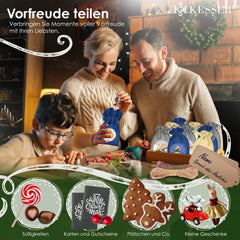 KESSER® Adventskalender om zelf te vullen 24 Jute Zakjes Bedrukte Stoffen Kerst Zakjes Incl. 24x Labels + 1 Grote Stoffen Opbergzak Advent Kalender - Blauw / Gekleurd - 16cm x 12cm