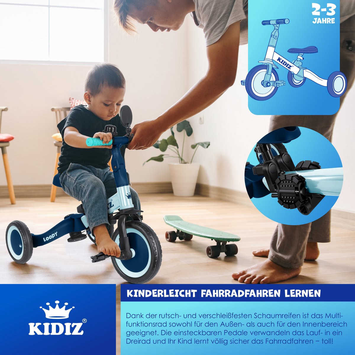 KIDIZ® Loopfiets 6in1 - Driewieler - Kinderfiets - 1-5 Jaar - Blauw