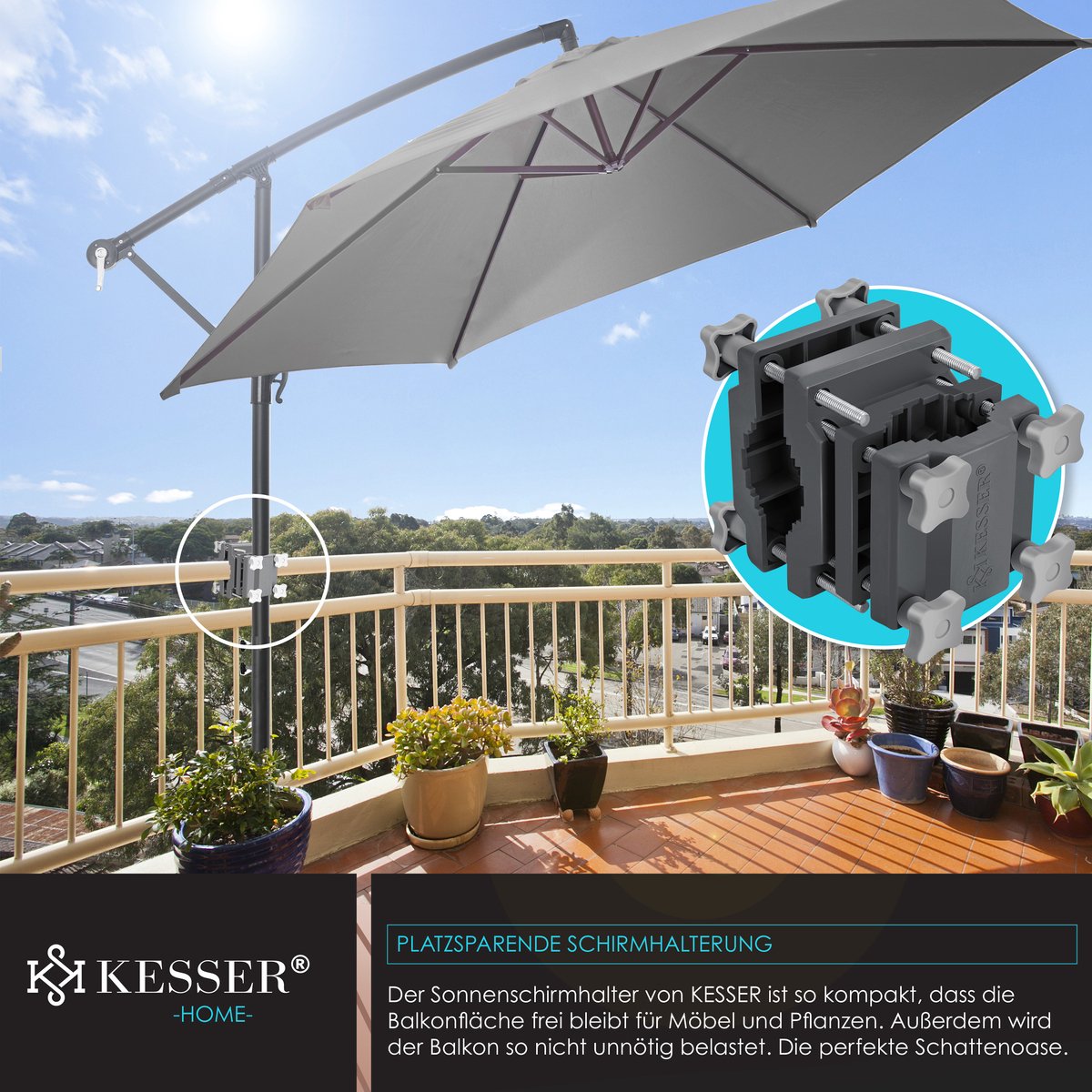 KESSER® Universele Parasolhouder - Ø38mm-Ø48mm - Antraciet