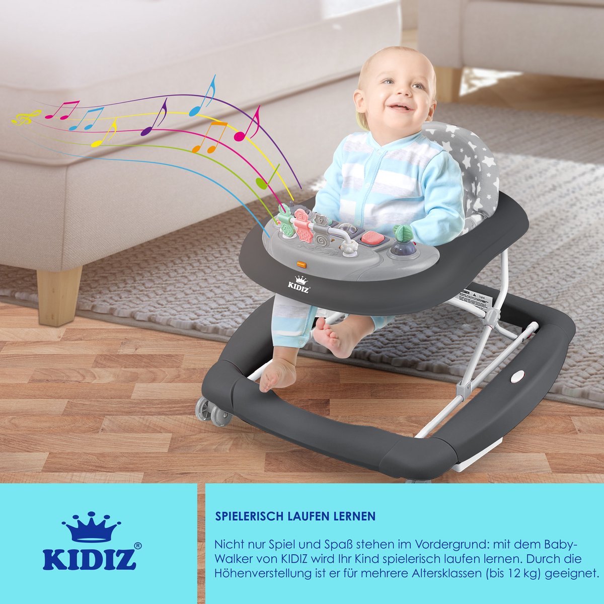 KIDIZ® 4in1 Baby walker - Loopstoel - Loopwagen - Opvouwbaar - Grijs