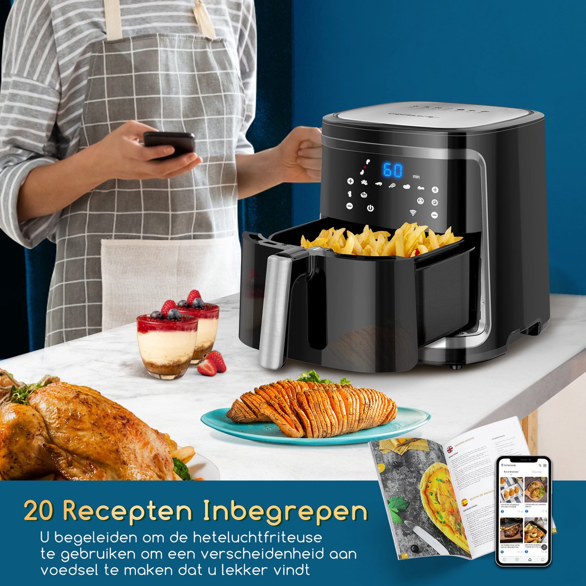 Aigostar Airfryer - Heteluchtfriteuse - 7L - 1900W - Zwart
