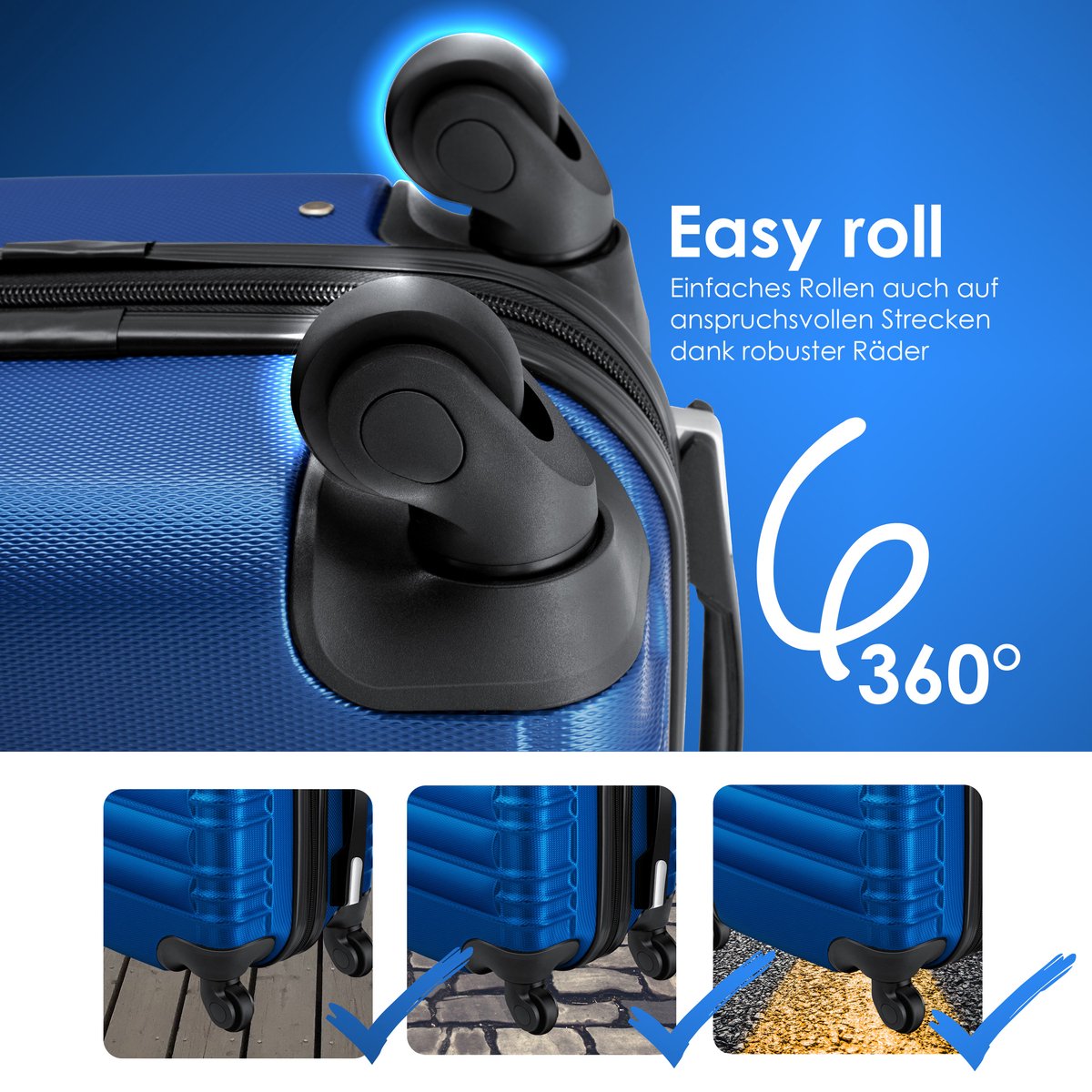 KESSER® Reiskofferset - 3-delig - ABS- Kofferset - Blauw