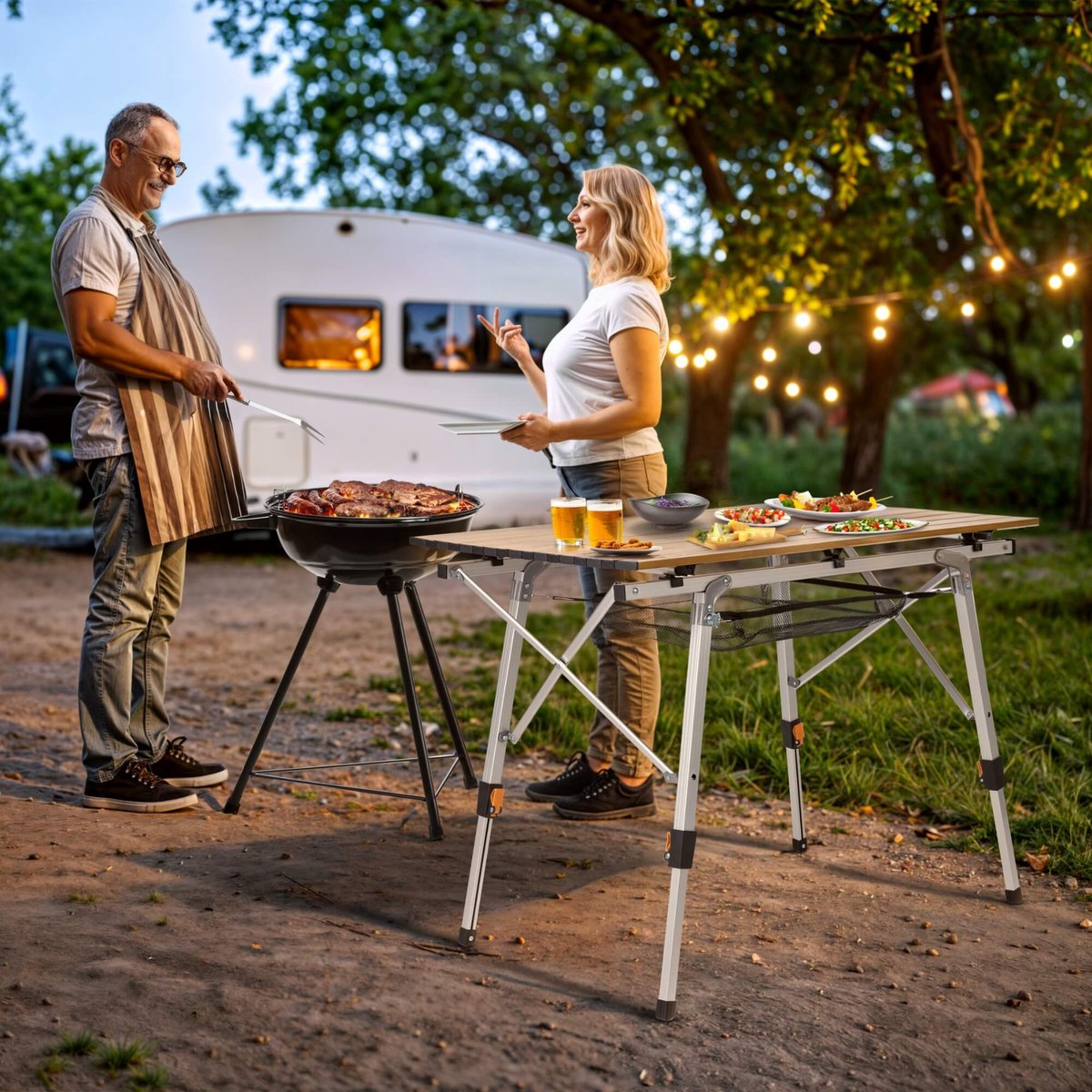 AREBOS campingtafel 90 x 51,5 cm roltafel aluminium klaptafel outdoor bruin